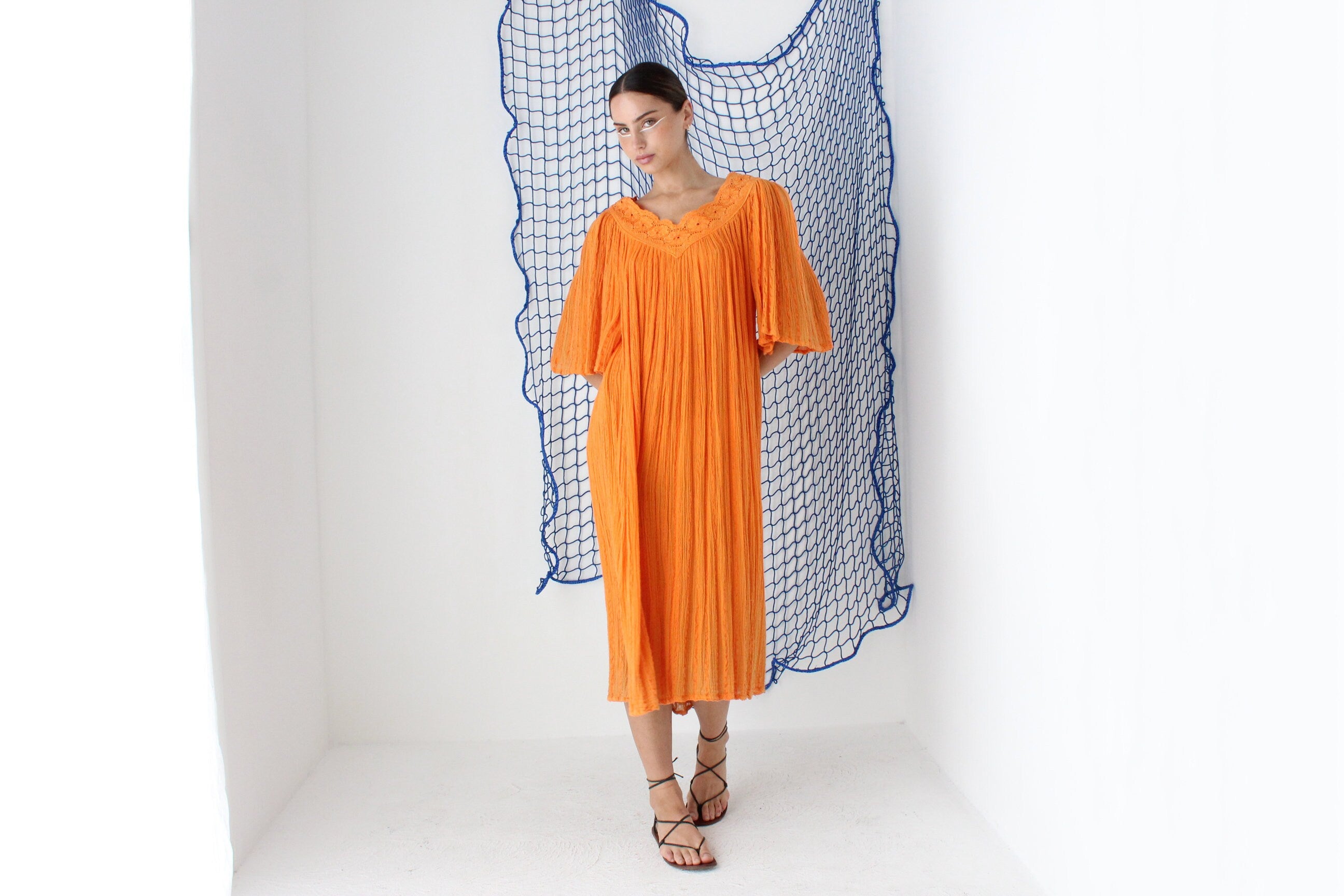 MADE IN GREECE 90s Cotton Gauze Relaxed Grecian Smock