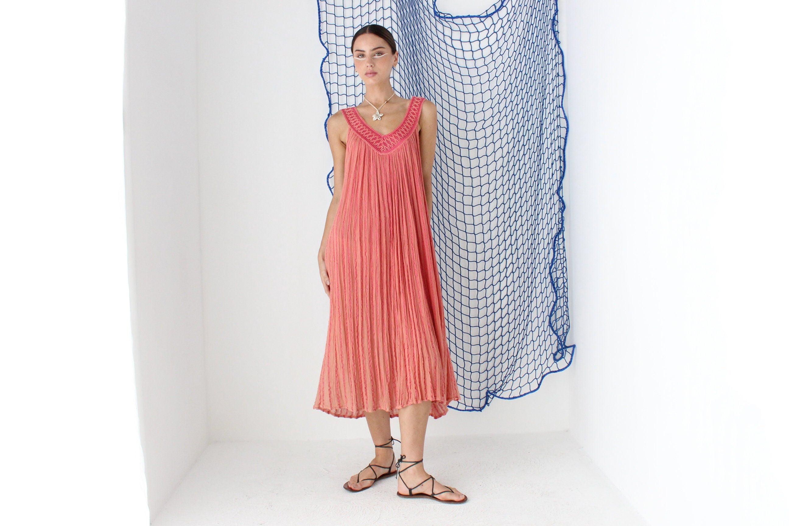MADE IN GREECE 90s Cotton Gauze Trapeze Smock