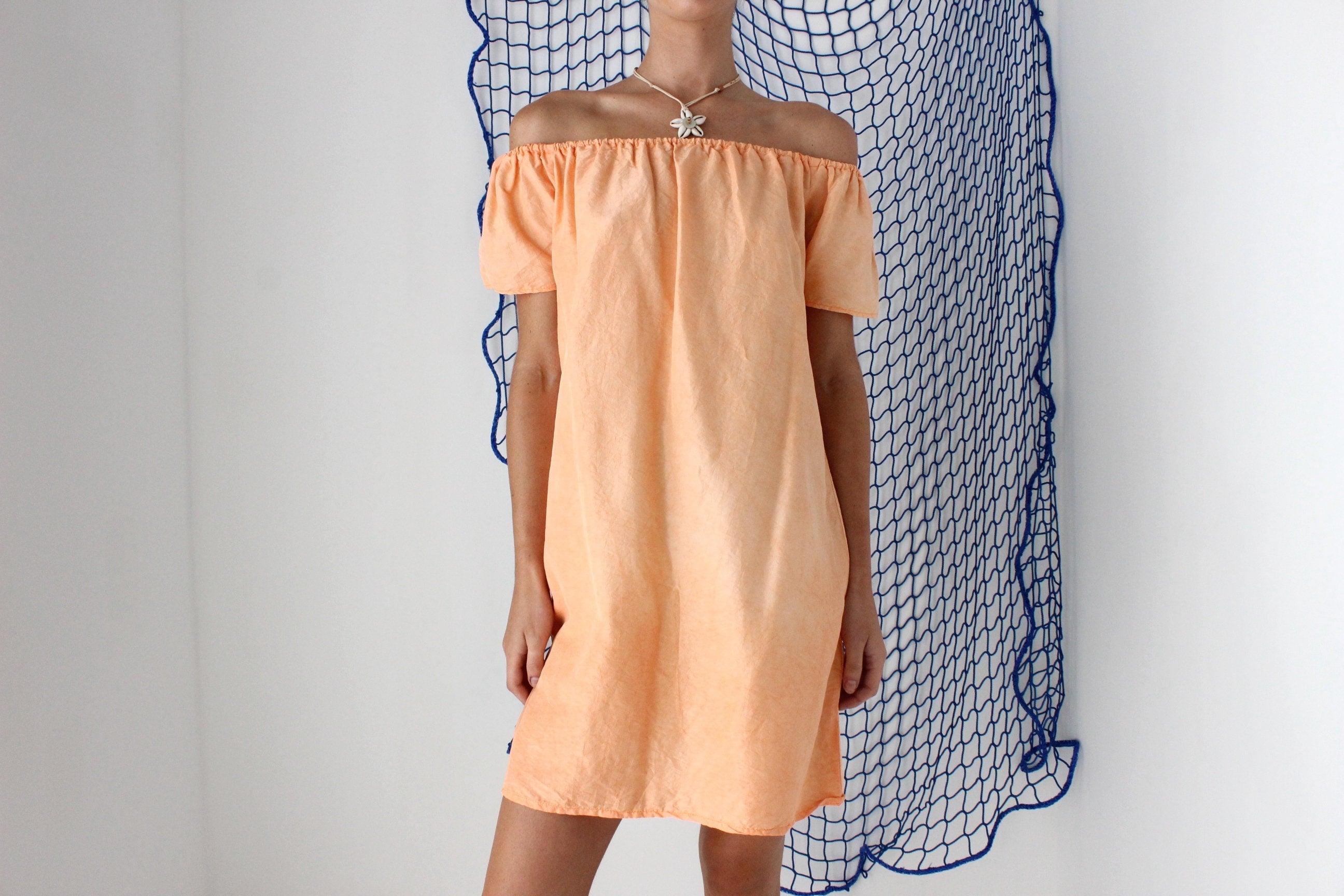 FOUND IN GREECE Sherbet Silk Taffeta Off Shoulder Mini