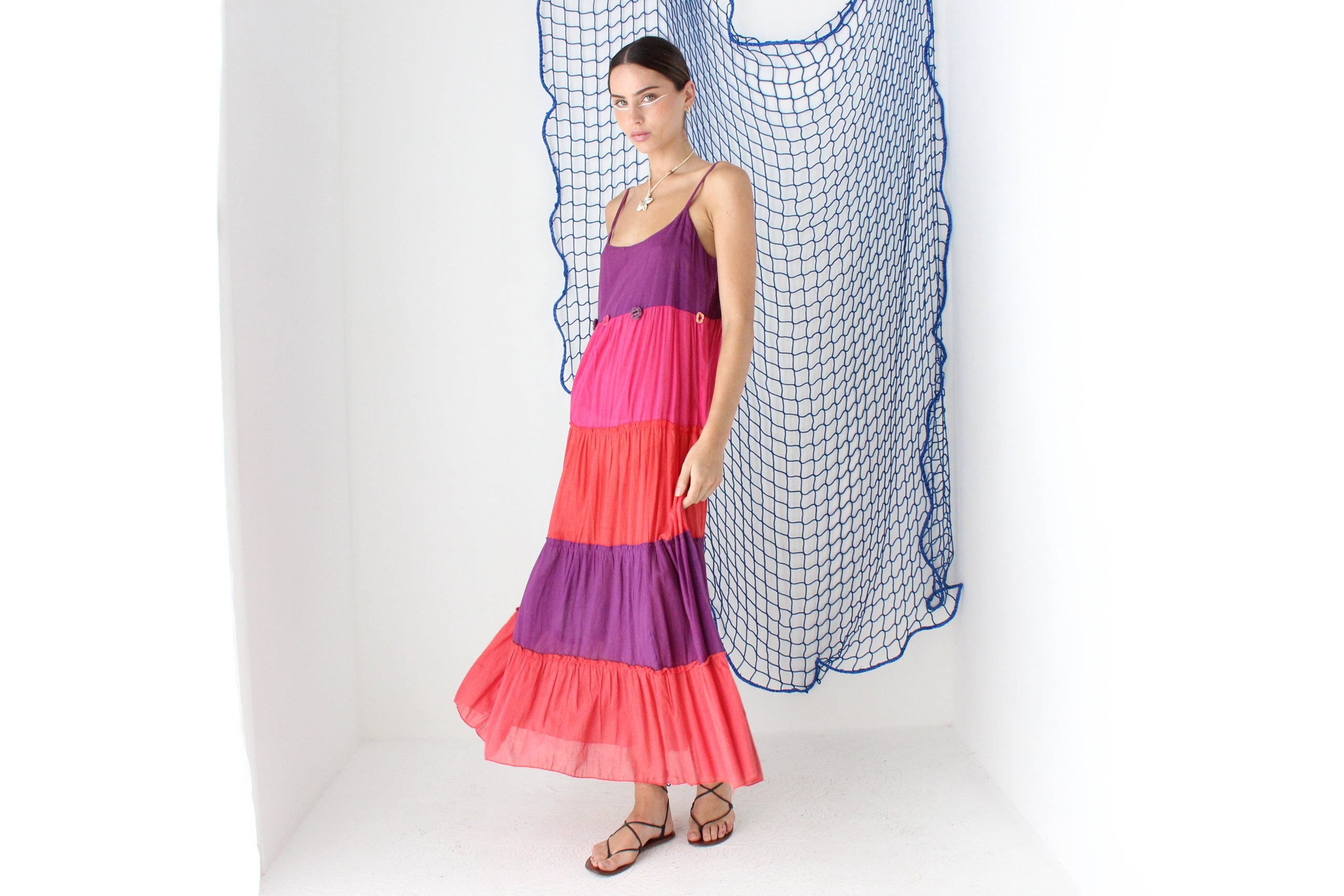 FOUND IN GREECE 90s Tiered Cotton Gauze Dress
