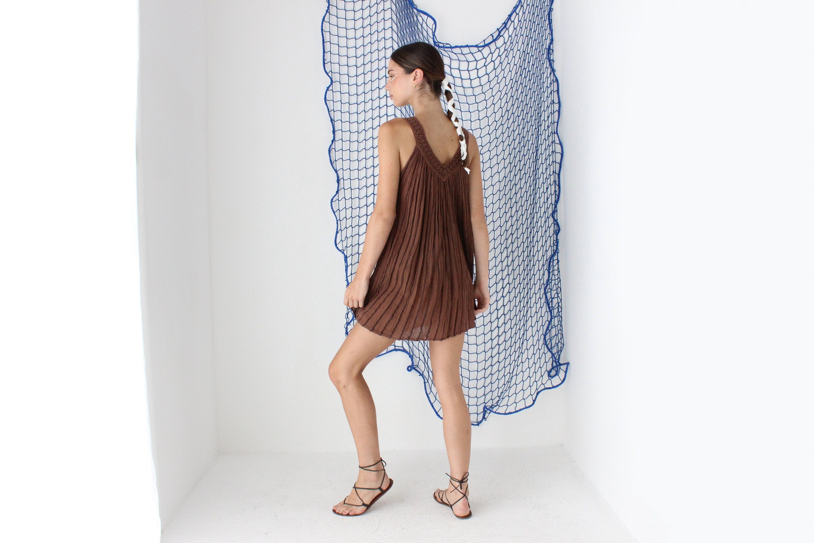 MADE IN GREECE 90s Cotton Gauze Trapeze Mini Dress