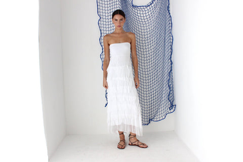 FOUND IN GREECE 90s Jersey & Silk Ruffle Strapless Dress or Skirt