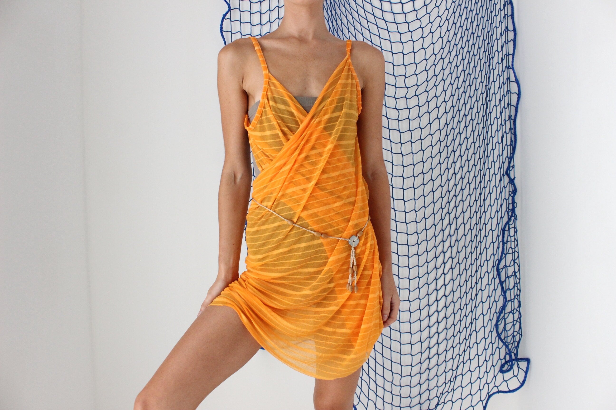 FOUND IN GREECE Funky Mesh Experimental Wrap Cover Up