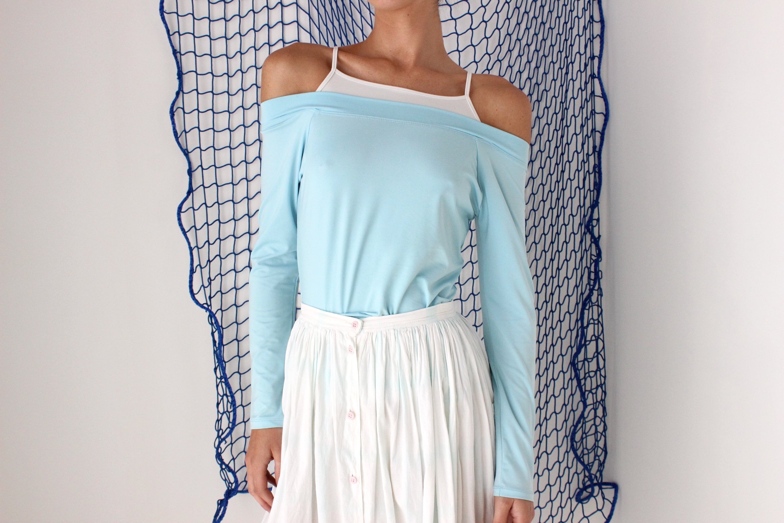 FOUND IN GREECE Y2K "Layered" Pastel Cold Shoulder Top