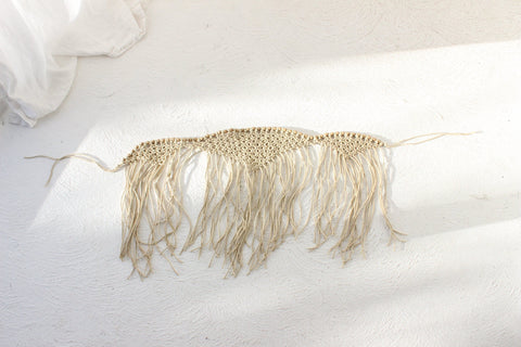 FOUND IN GREECE 70s Macrame & Wooden Beaded Fringe Rope Accessory