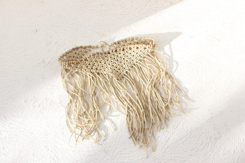 FOUND IN GREECE 70s Macrame & Wooden Beaded Fringe Rope Accessory