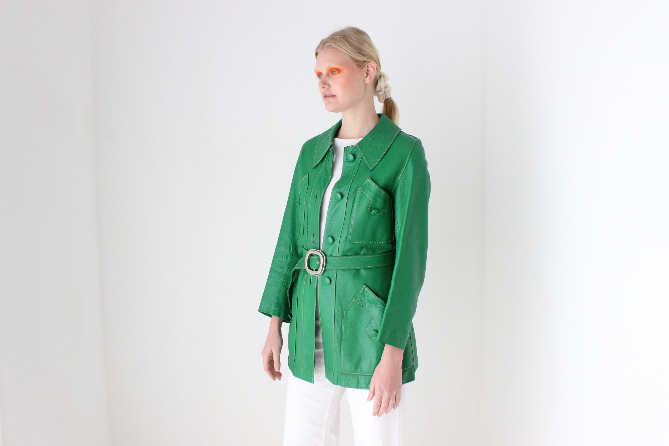 1970s Chinchinella's of London Tailored Green Leather Coat