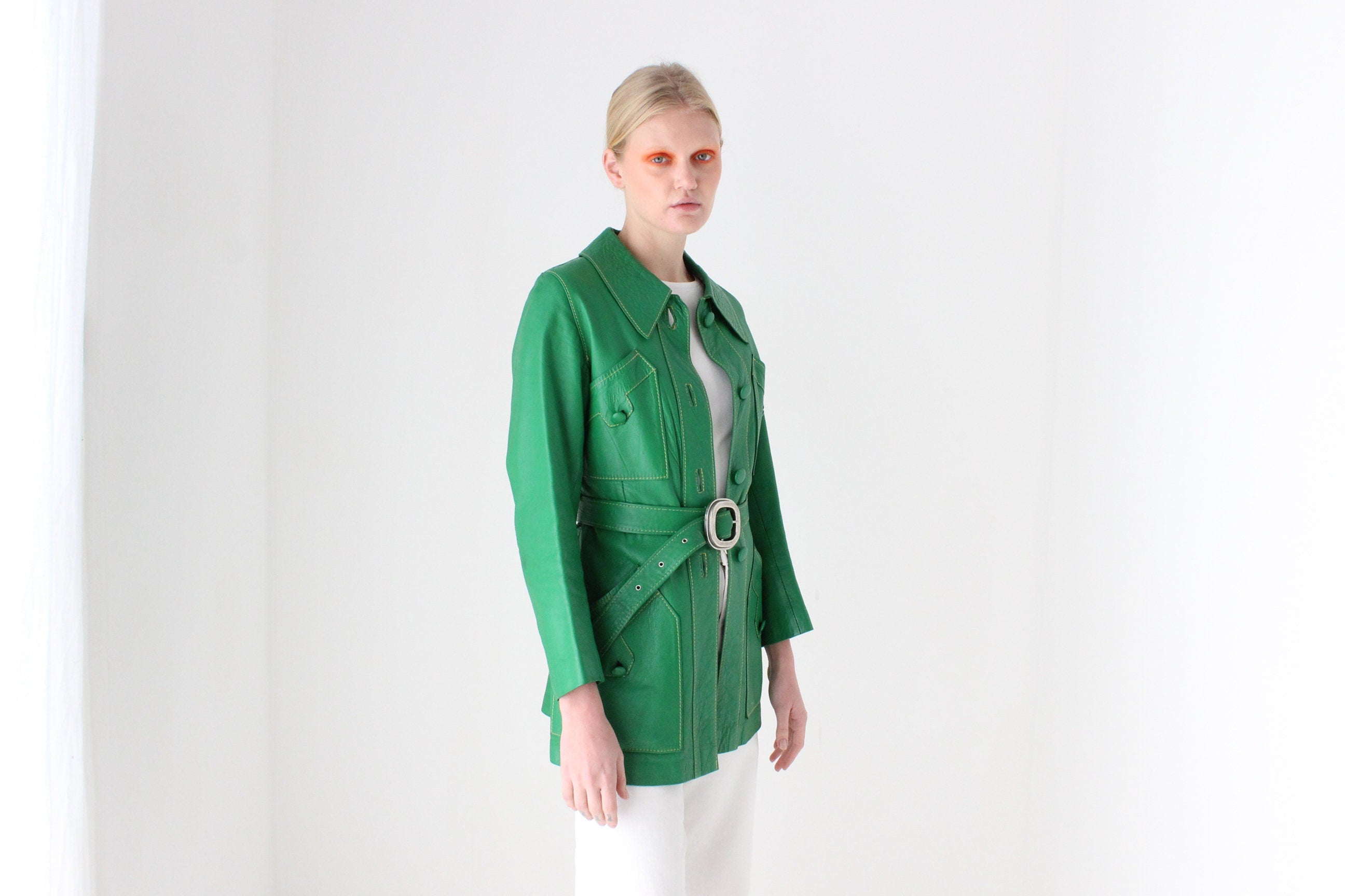 1970s Chinchinella's of London Tailored Green Leather Coat