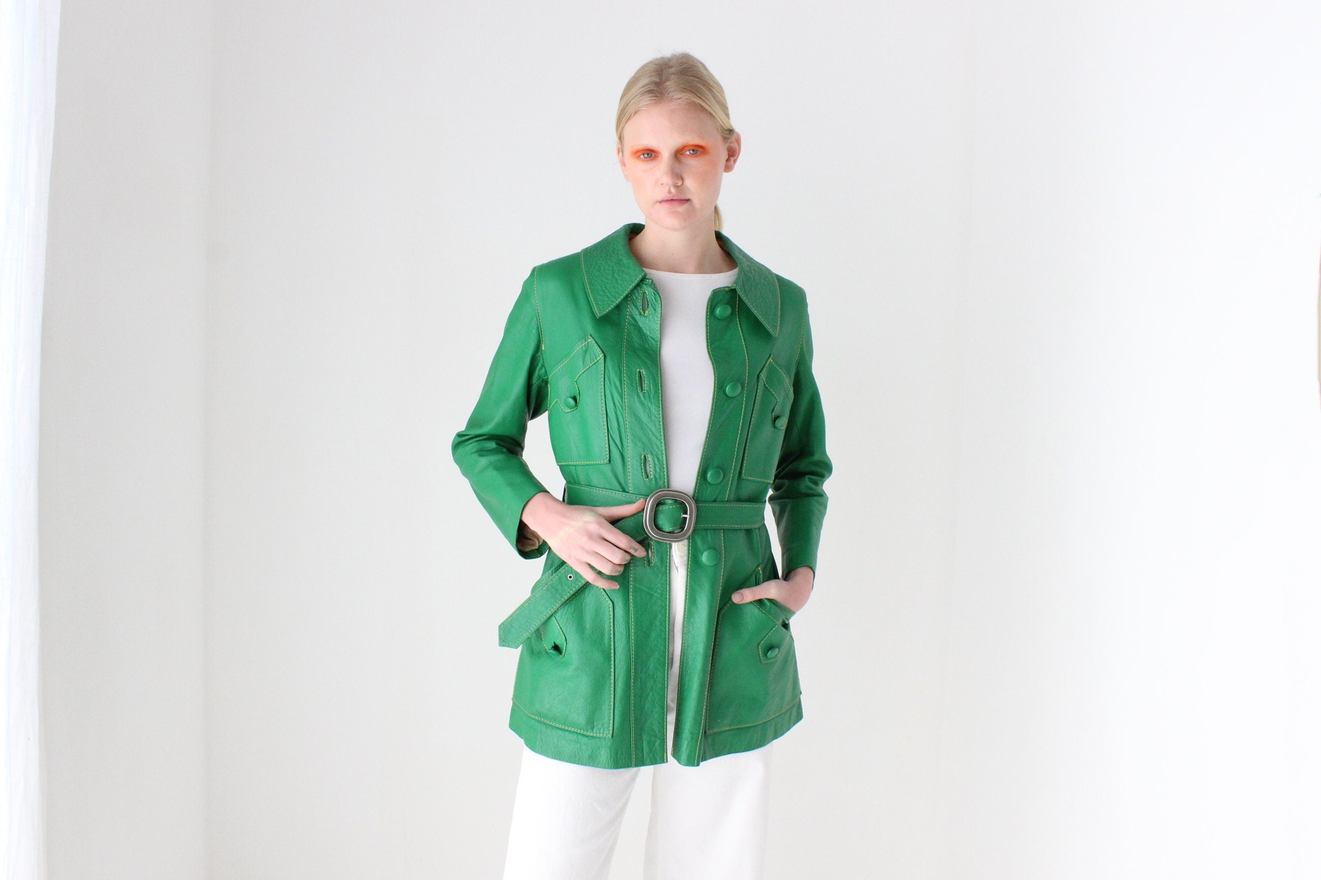 1970s Chinchinella's of London Tailored Green Leather Coat