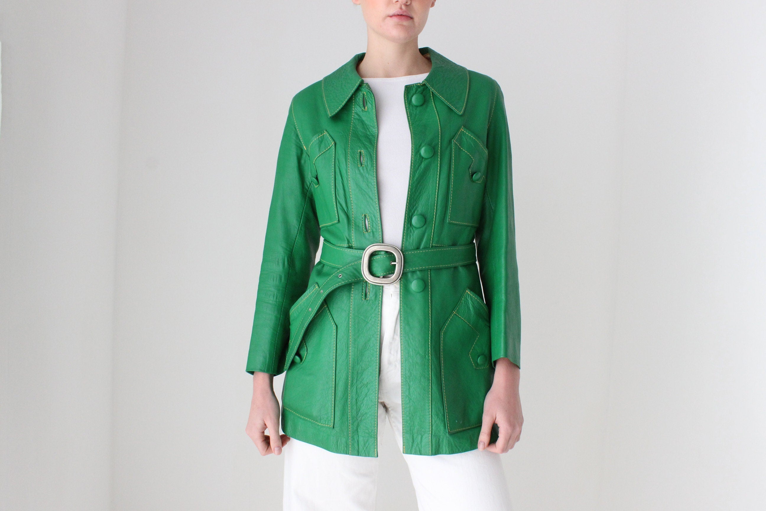 1970s Chinchinella's of London Tailored Green Leather Coat