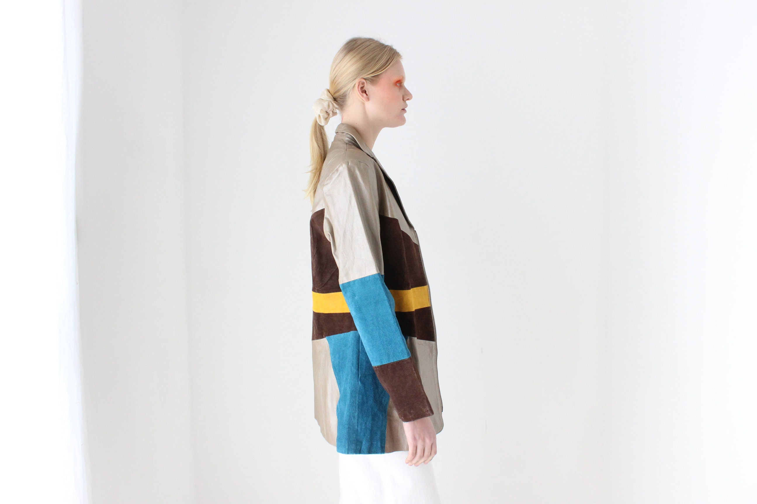 Y2K Patchwork Leather & Suede Coat by Metrostyle