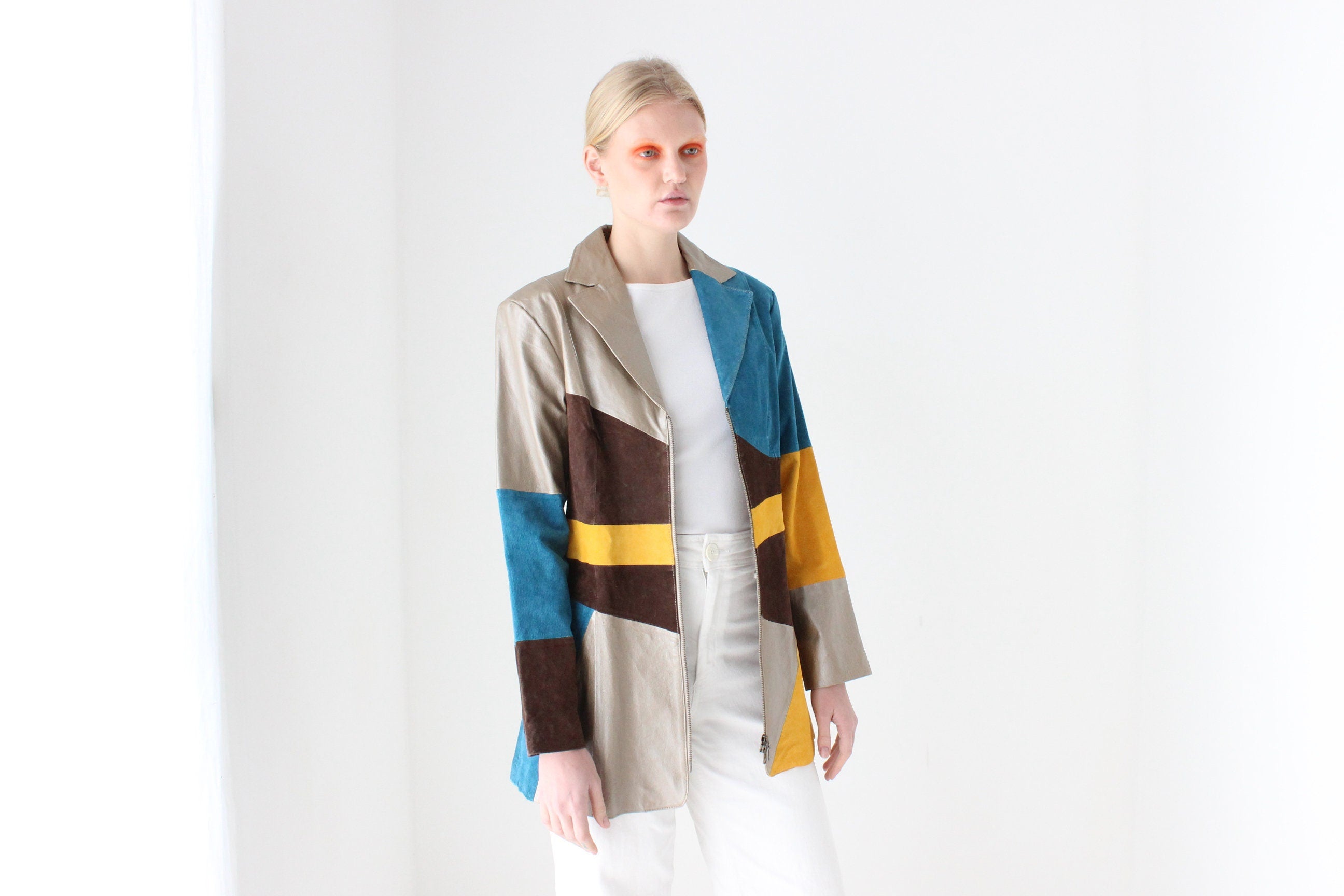 Y2K Patchwork Leather & Suede Coat by Metrostyle