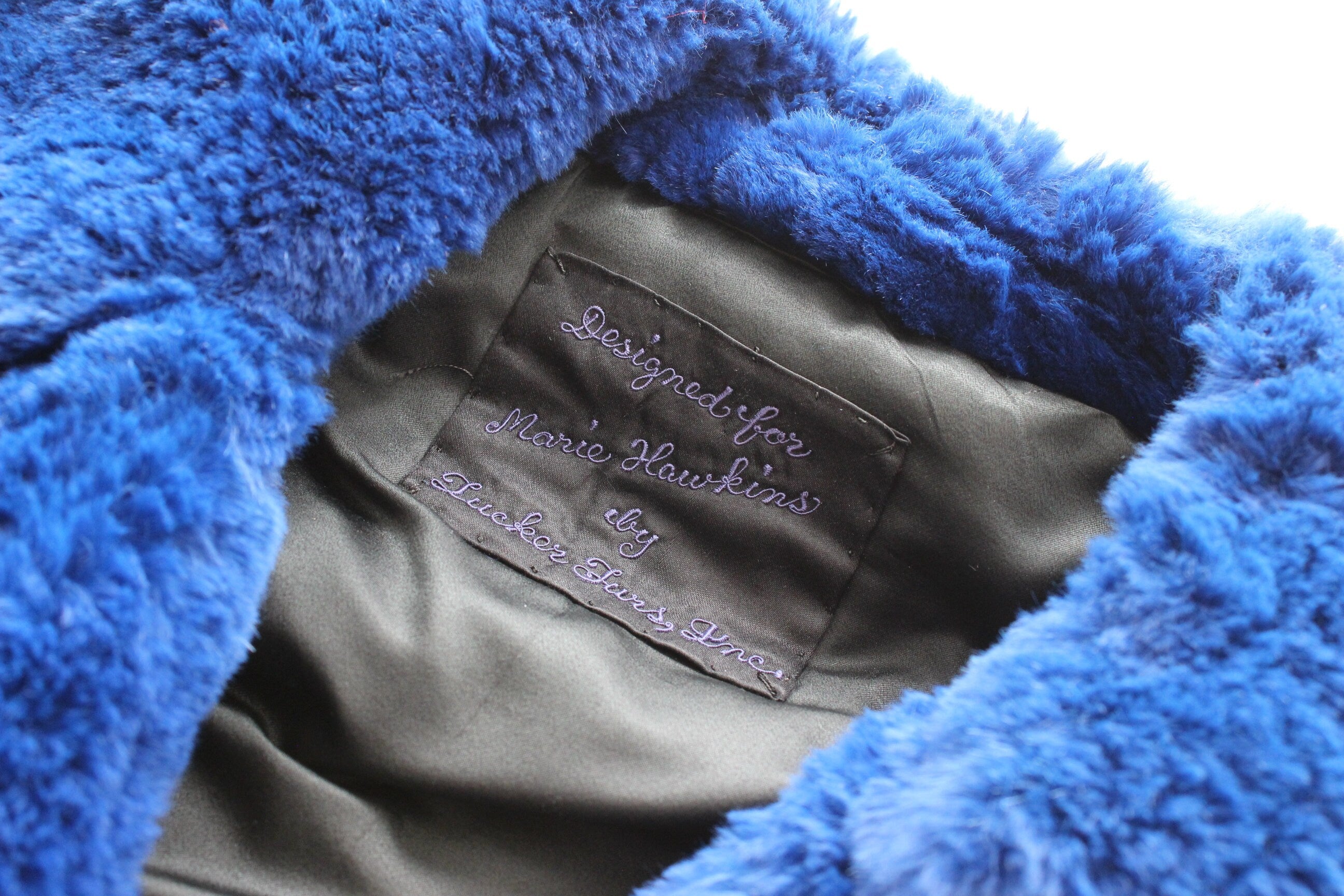 1980s Custom Made Real Rabbit Fur Deep Blue Coat