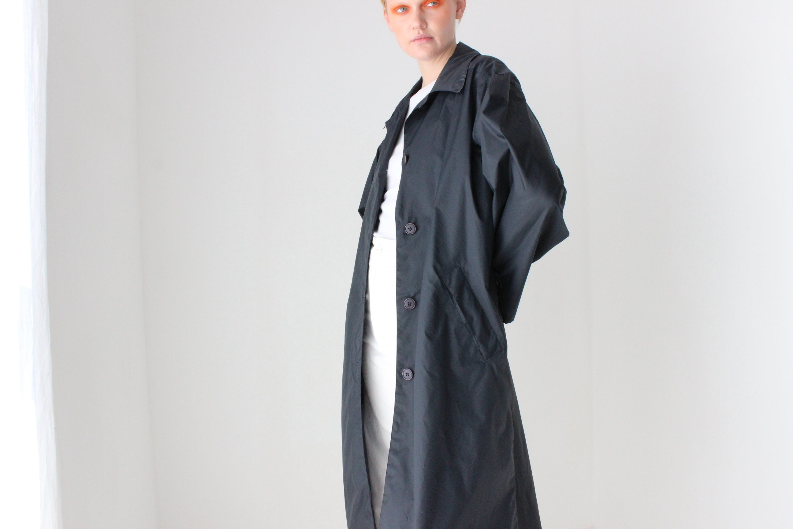 Minimal 80s Water Resistant Nylon Raincoat Trench