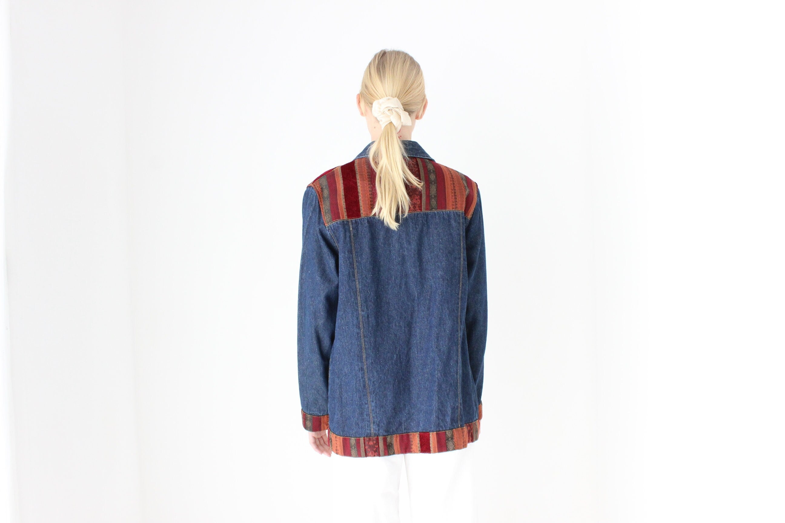 Vintage 90s Woven Patchwork Denim Jacket