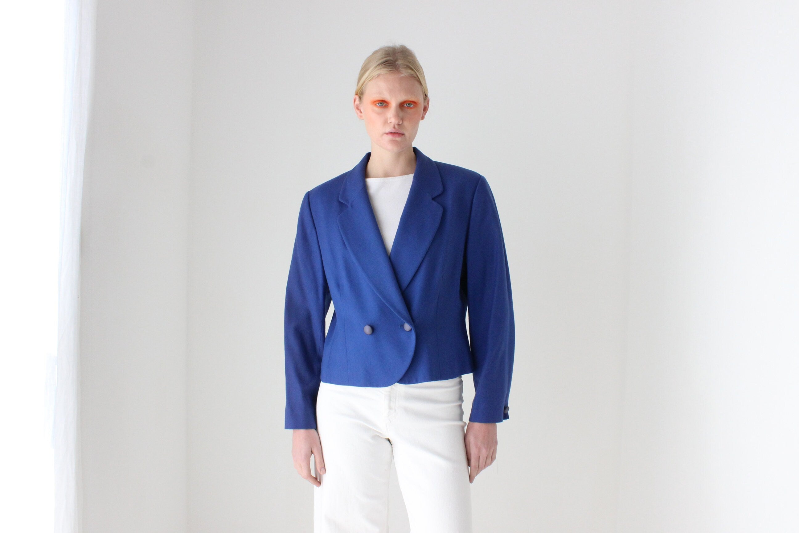 80s Pendelton USA Pure New Wool Cobalt Cropped Blazer Jacket