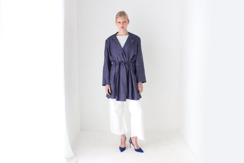 2000s Pure Linen Relaxed Slouchy Belted Trench