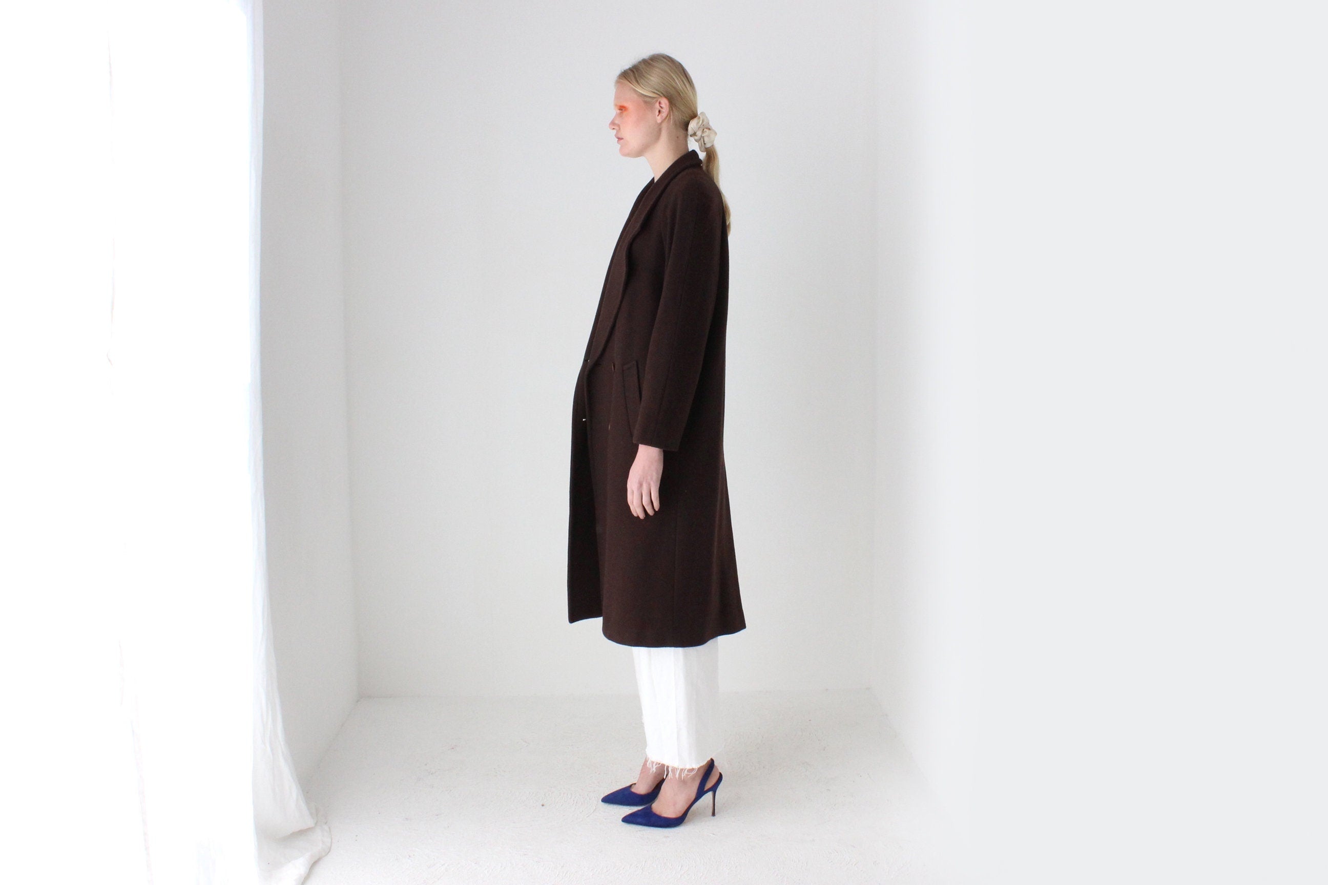 90s Chocolate Wool & Cashmere Blend Tailored Overcoa