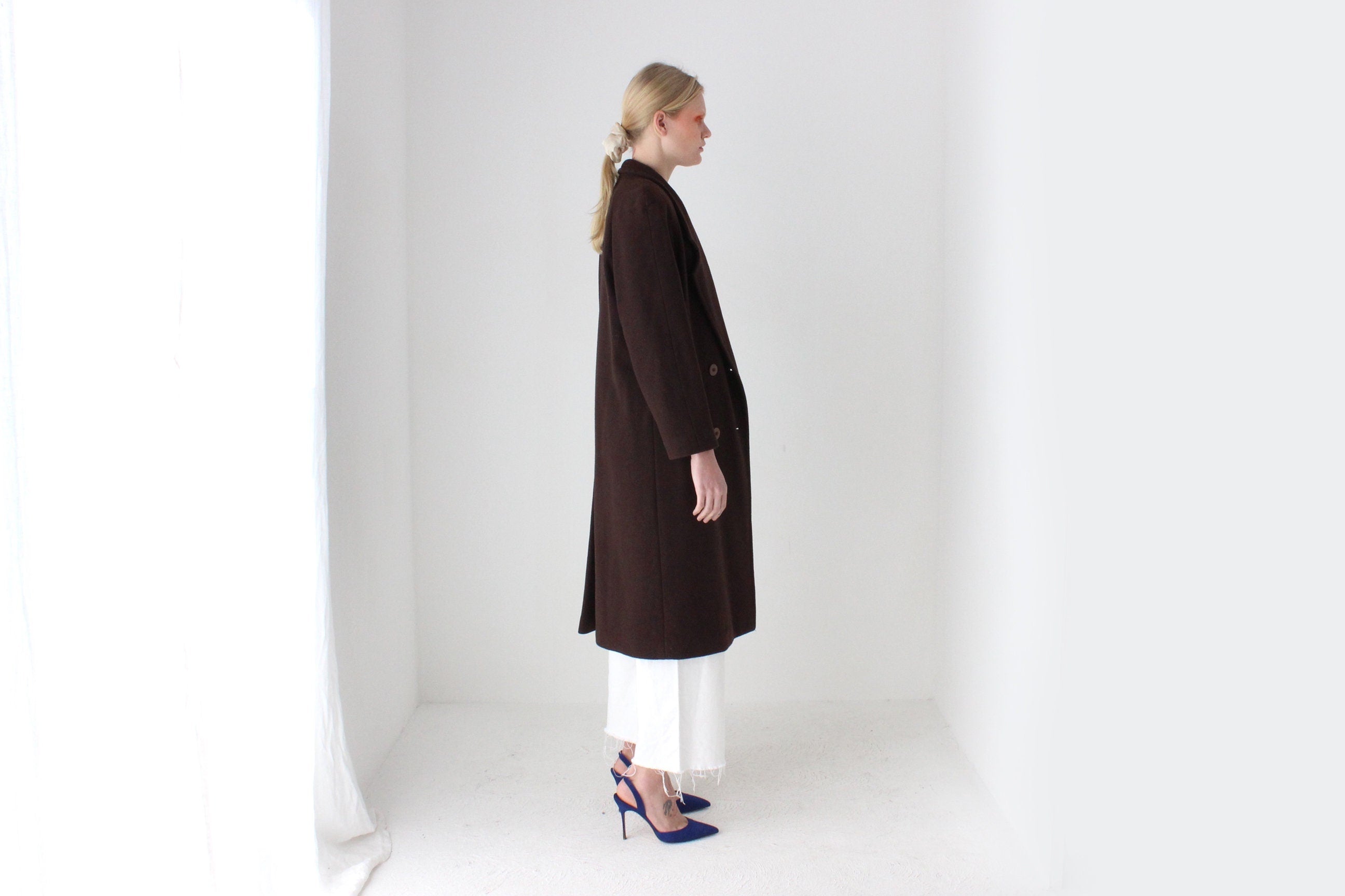 90s Chocolate Wool & Cashmere Blend Tailored Overcoa