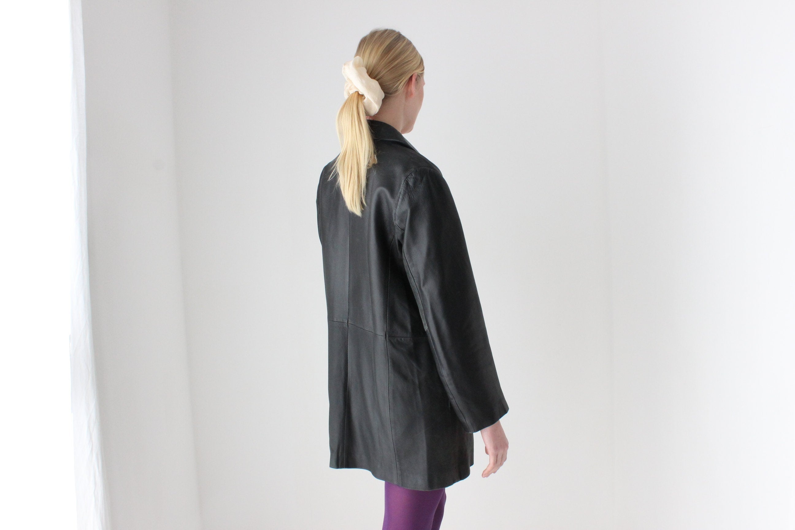 90s Woodlands Classic Leather Minimal Button Up Coat