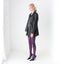 90s Leather Black Classic Minimal Zip Front Jacket w/ Waist Tie