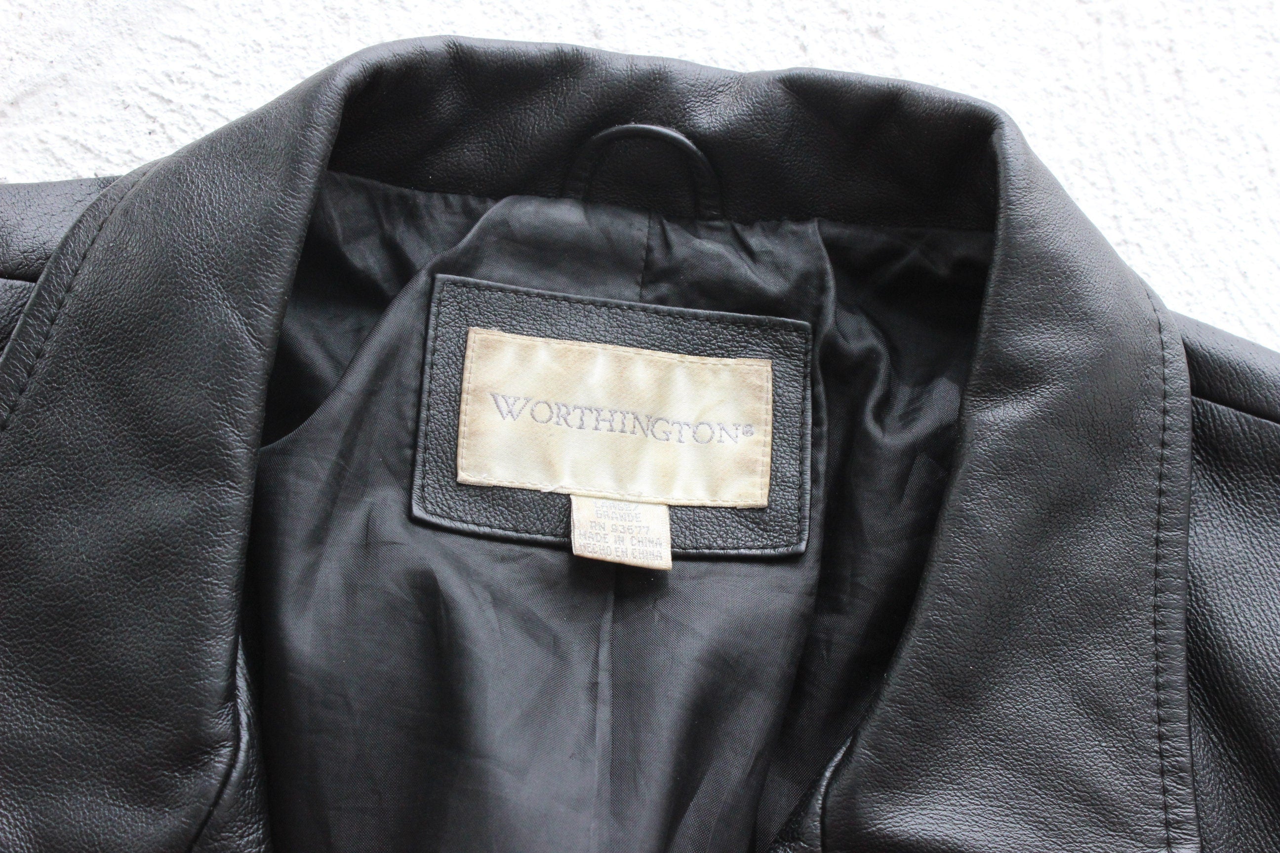 90s Leather Black Classic Minimal Zip Front Jacket w/ Waist Tie