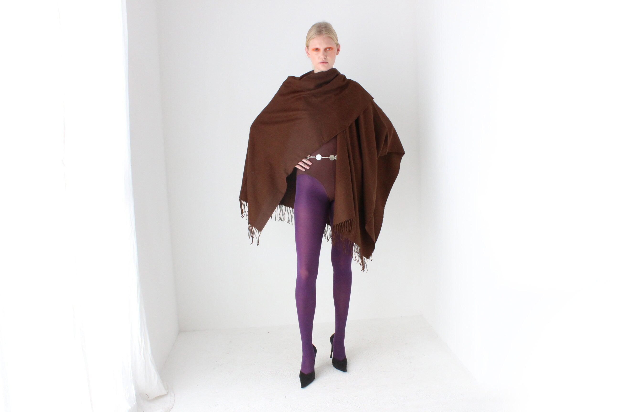 2000s Deadstock Chocolate Wool Blend Free Size Shawl Wrap