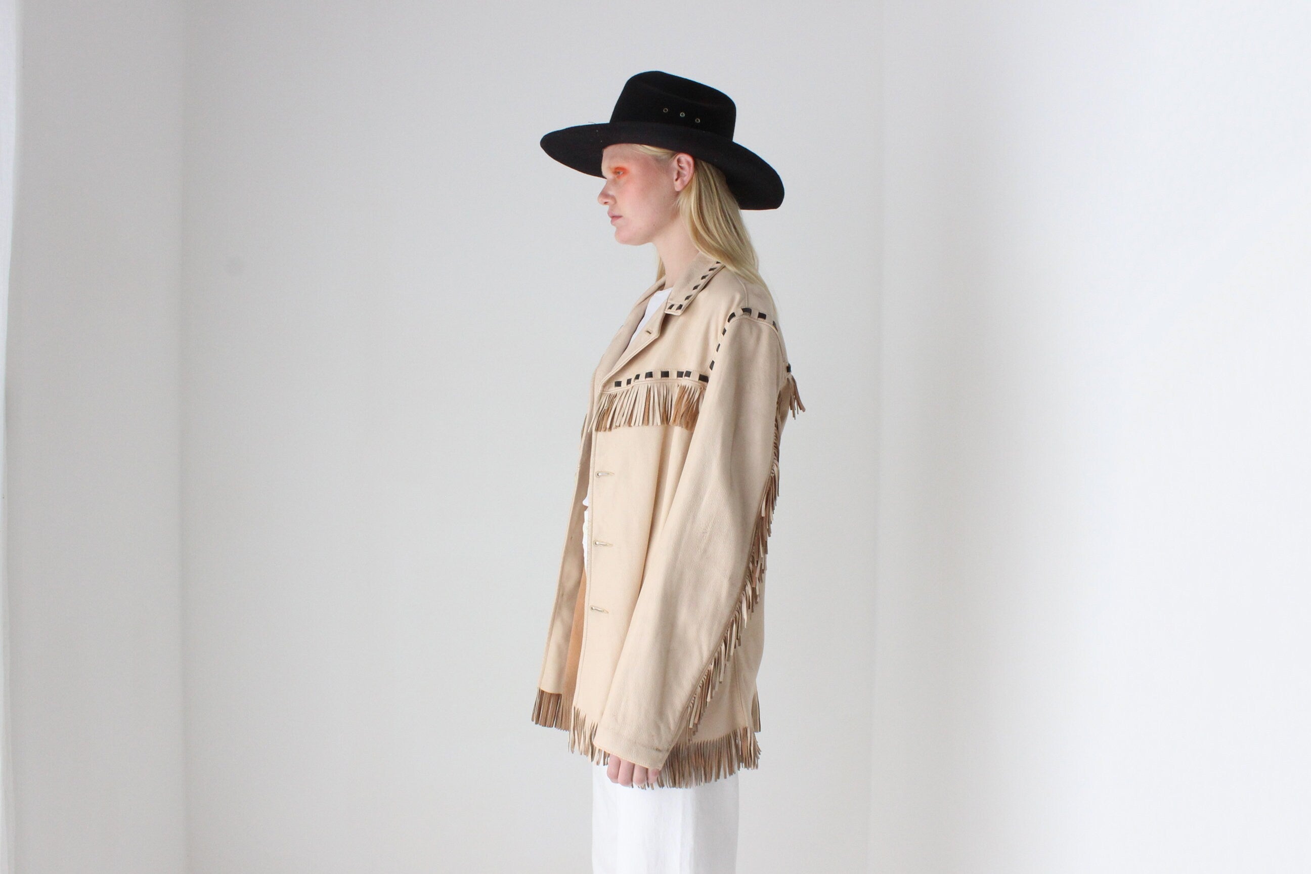 70s Camp Cowboy Leather Fringe Boxy Western Jacket