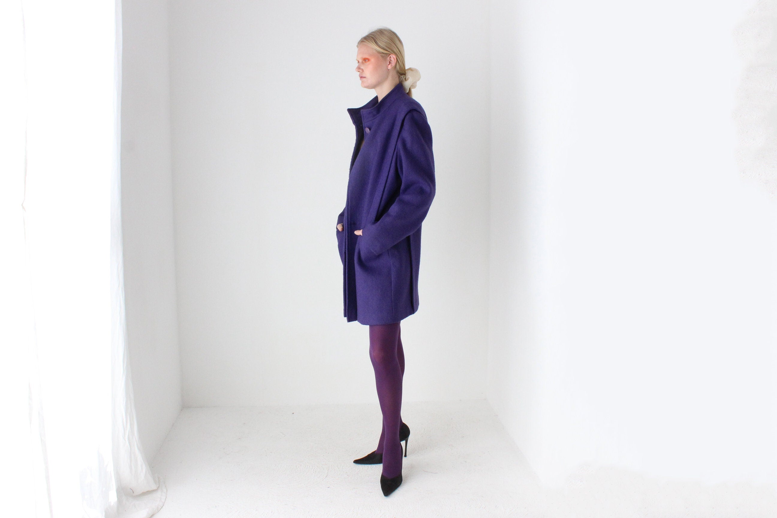 80s Royal Purple Wool Blend Dramatic Bold Coat