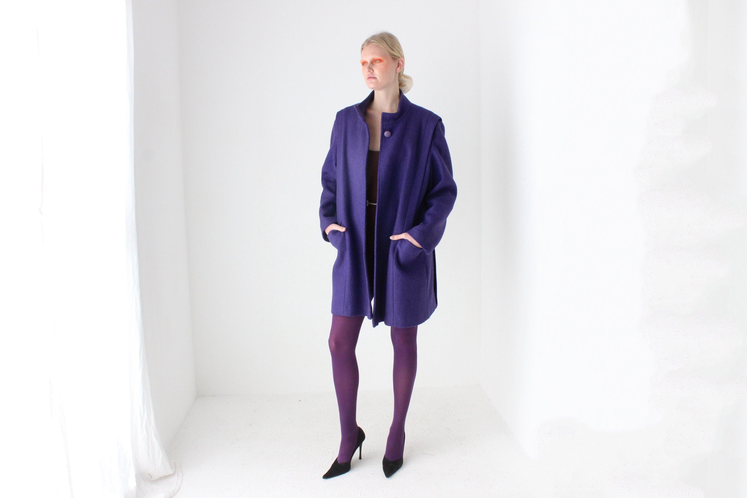 80s Royal Purple Wool Blend Dramatic Bold Coat