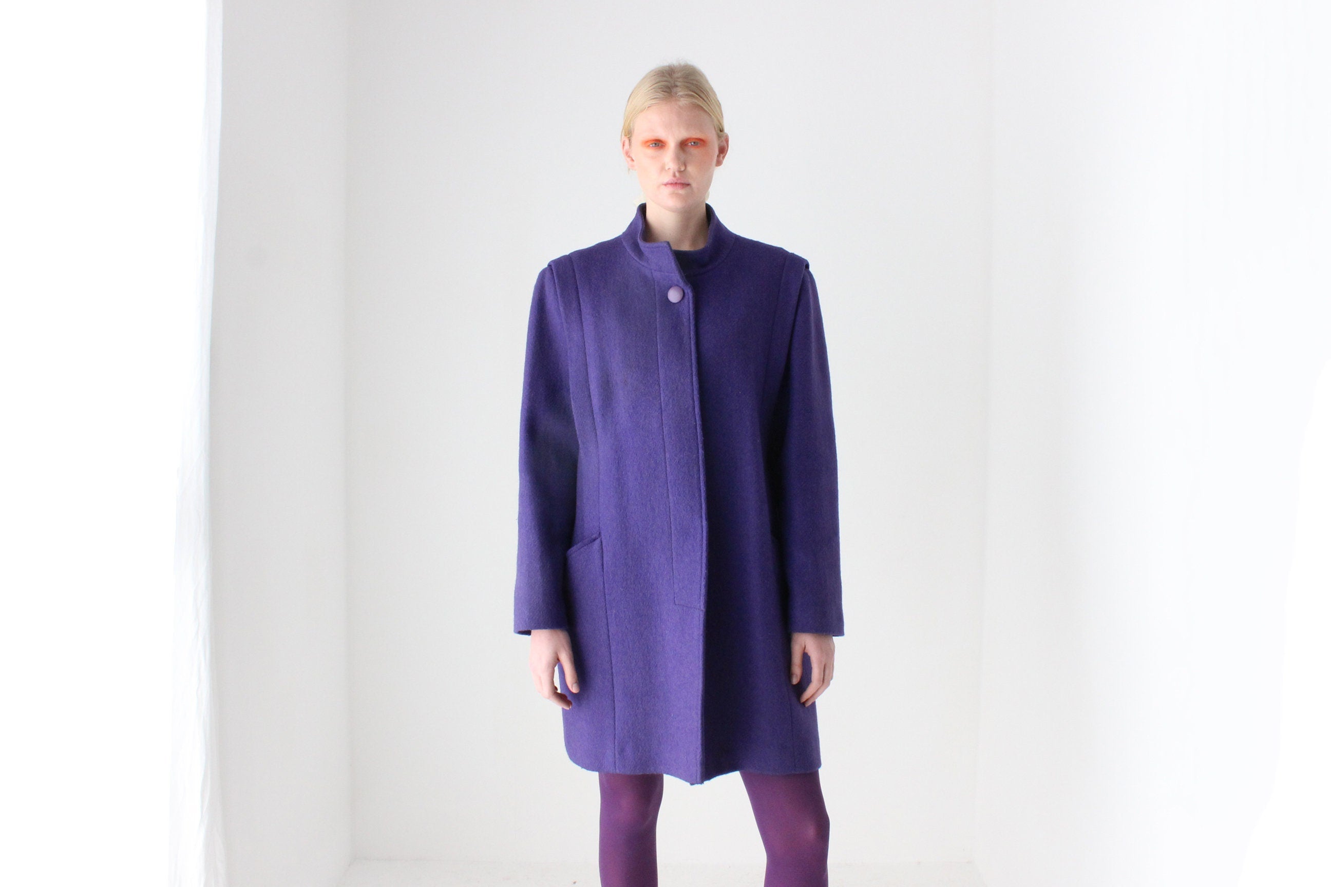 80s Royal Purple Wool Blend Dramatic Bold Coat