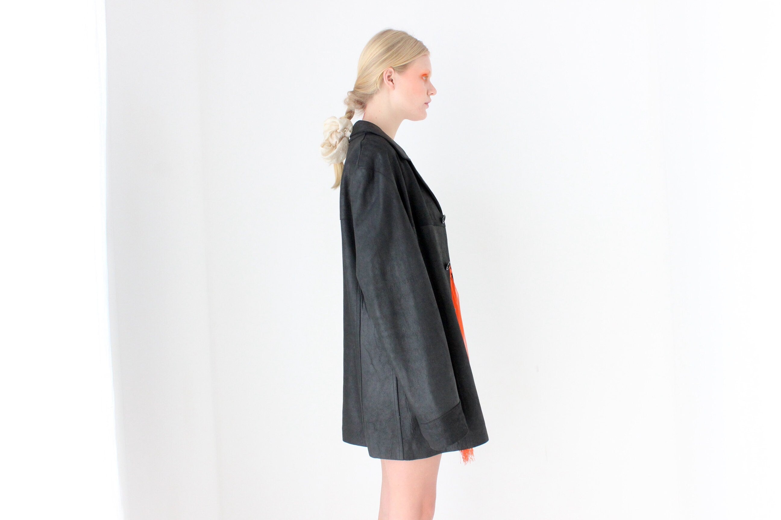 90s Oversized & Soft Boxy Leather Button Up Jacket by Siricco