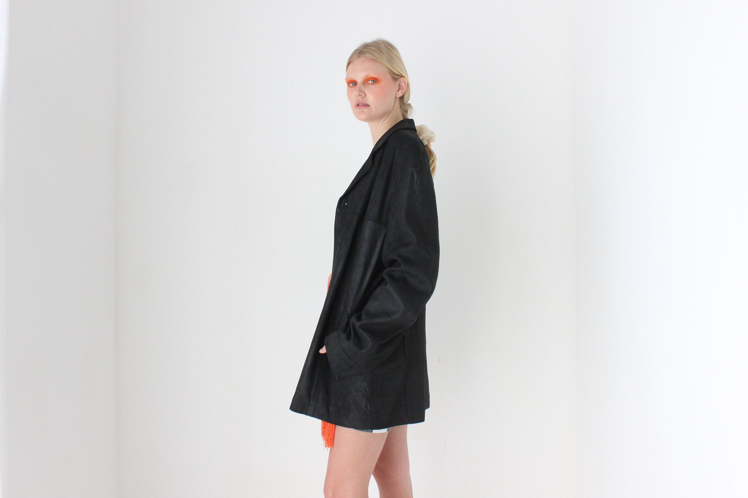 90s Oversized & Soft Boxy Leather Button Up Jacket by Siricco