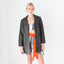 90s Python Texture Chocolate Leather Coat w/ Tie Waist