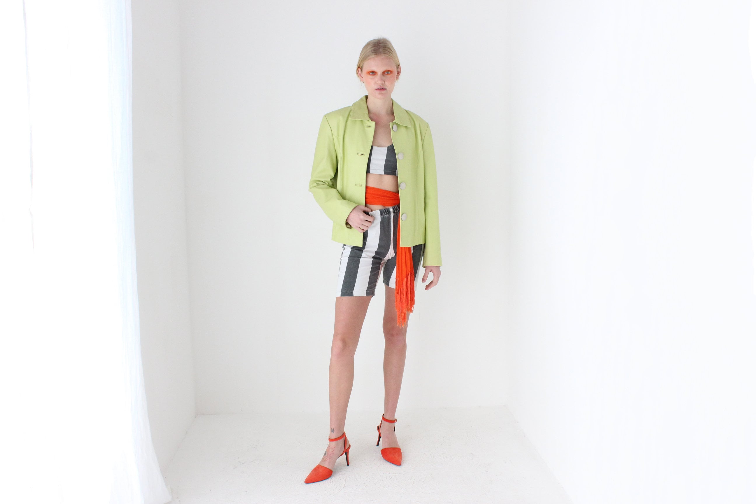 Y2K Lemon Lime Leather Boxy Cropped Jacket by La Vee