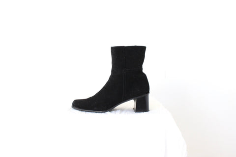 90s Suede Square Toe, Low Heel Ankle Boots - Euro 39.5