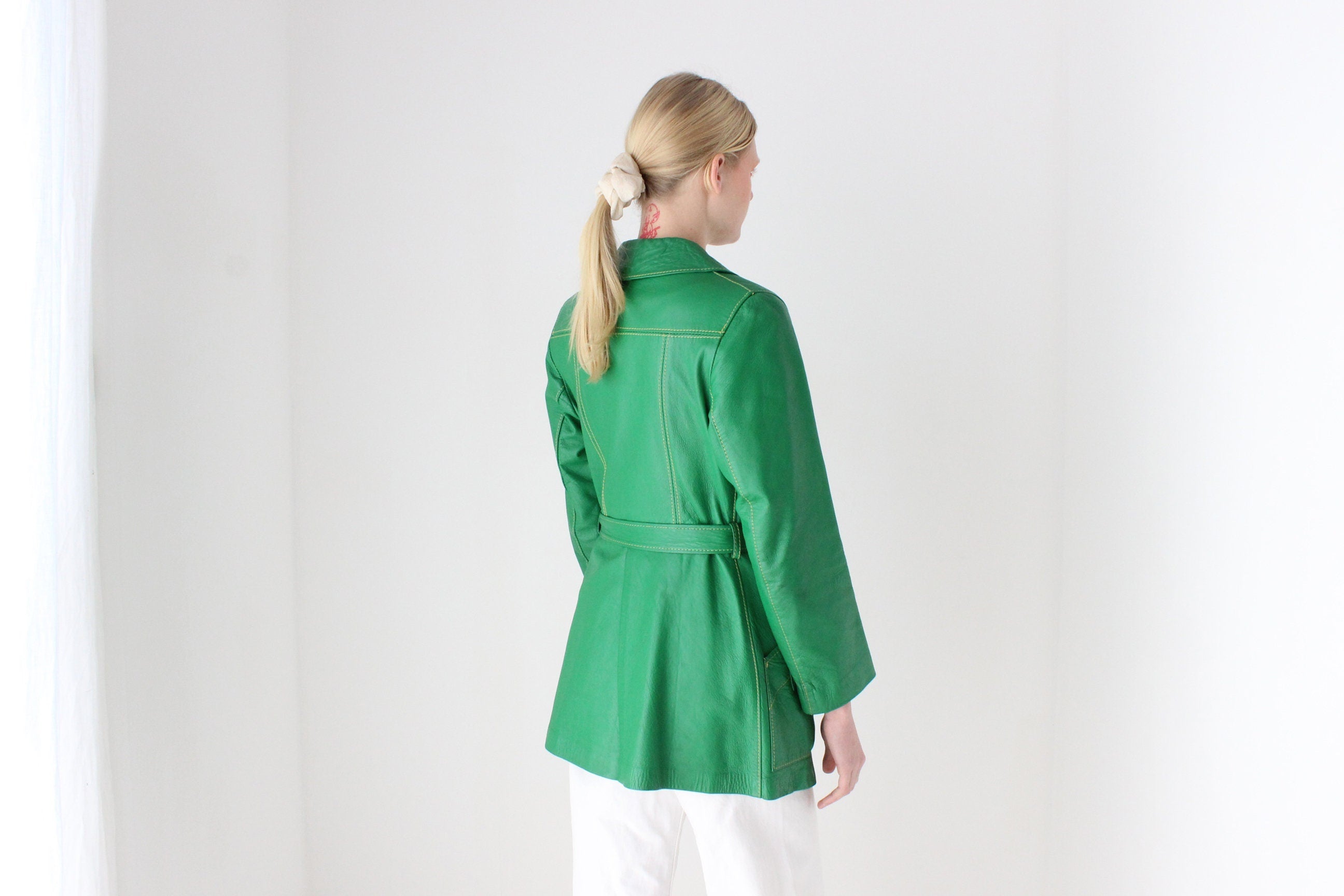 1970s Chinchinella's of London Tailored Green Leather Coat