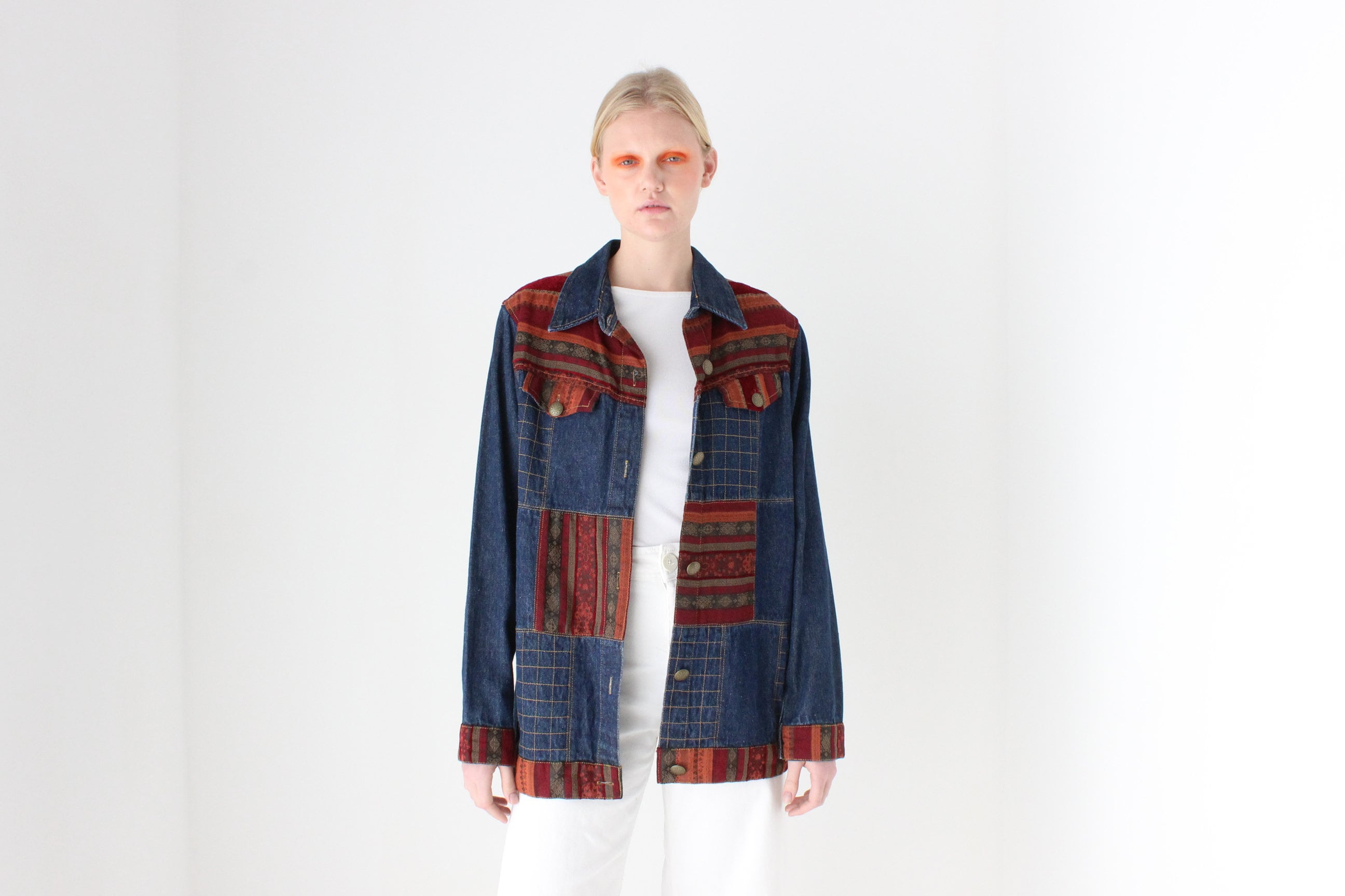 Vintage 90s Woven Patchwork Denim Jacket