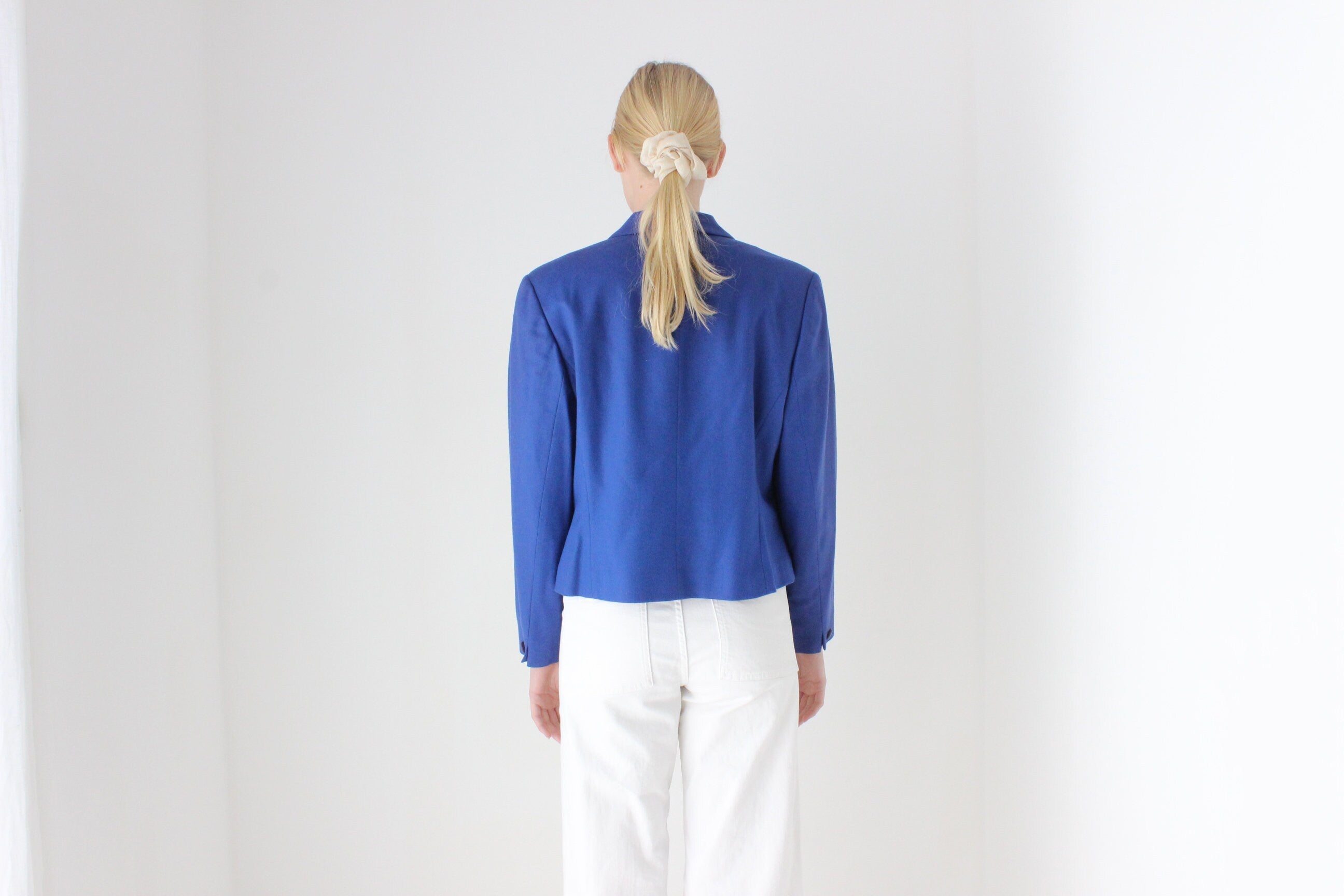 80s Pendelton USA Pure New Wool Cobalt Cropped Blazer Jacket