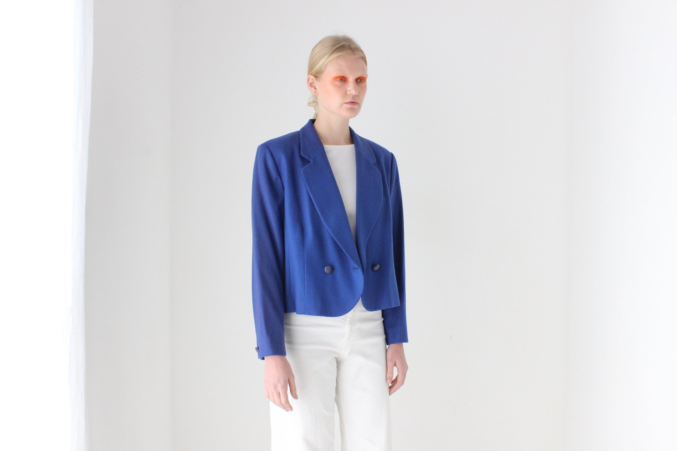 80s Pendelton USA Pure New Wool Cobalt Cropped Blazer Jacket