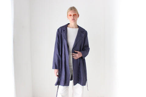 2000s Pure Linen Relaxed Slouchy Belted Trench