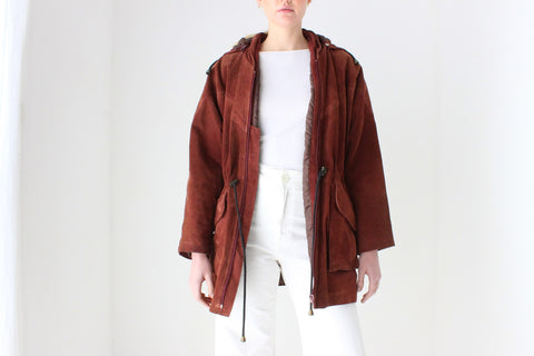 90s Burgundy Suede Hooded Slouchy Anorak