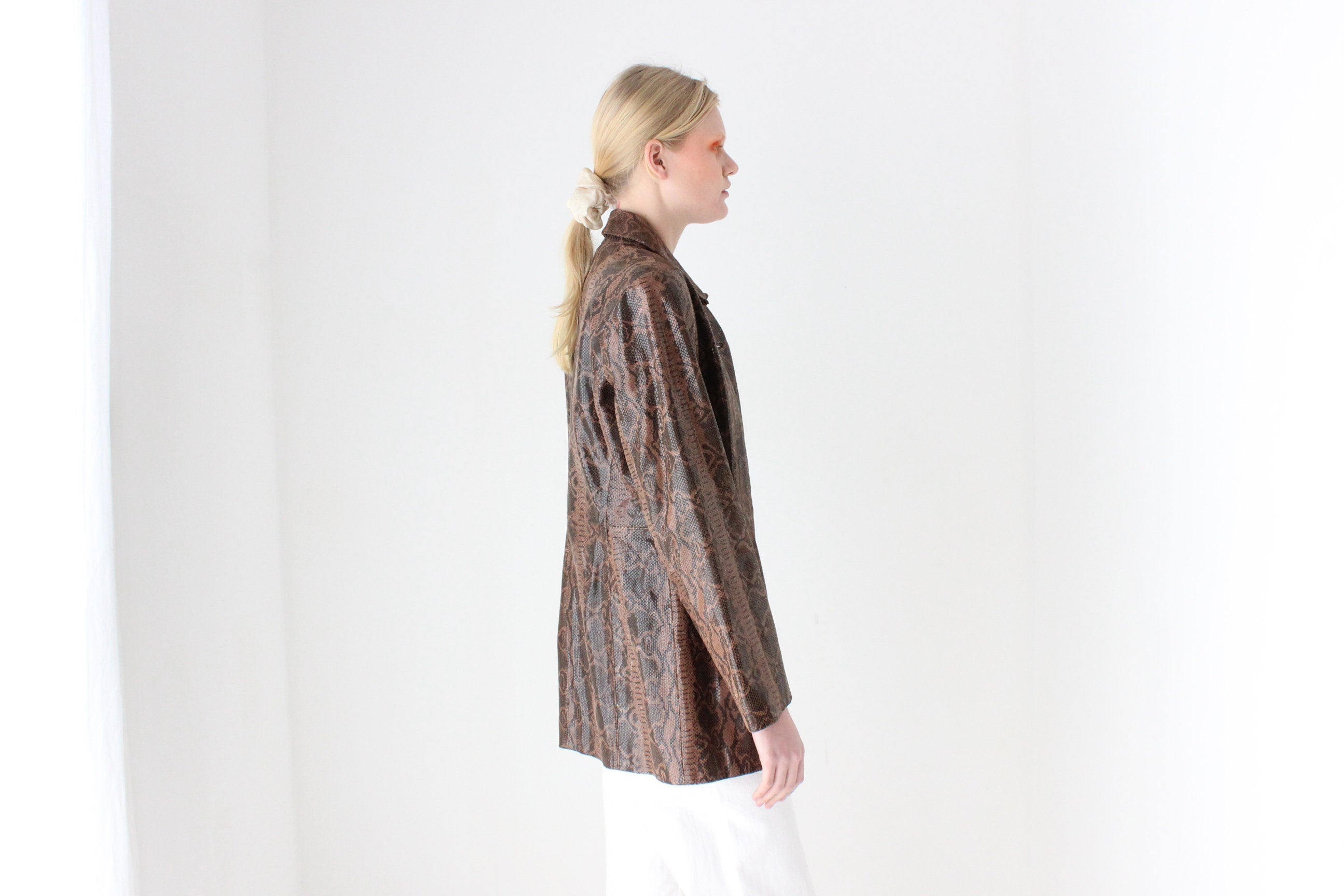 90s {Genuine Leather} Patent Chocolate Snakeskin Coat