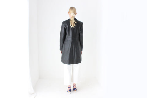 90s Longline Leather Button Up Coat