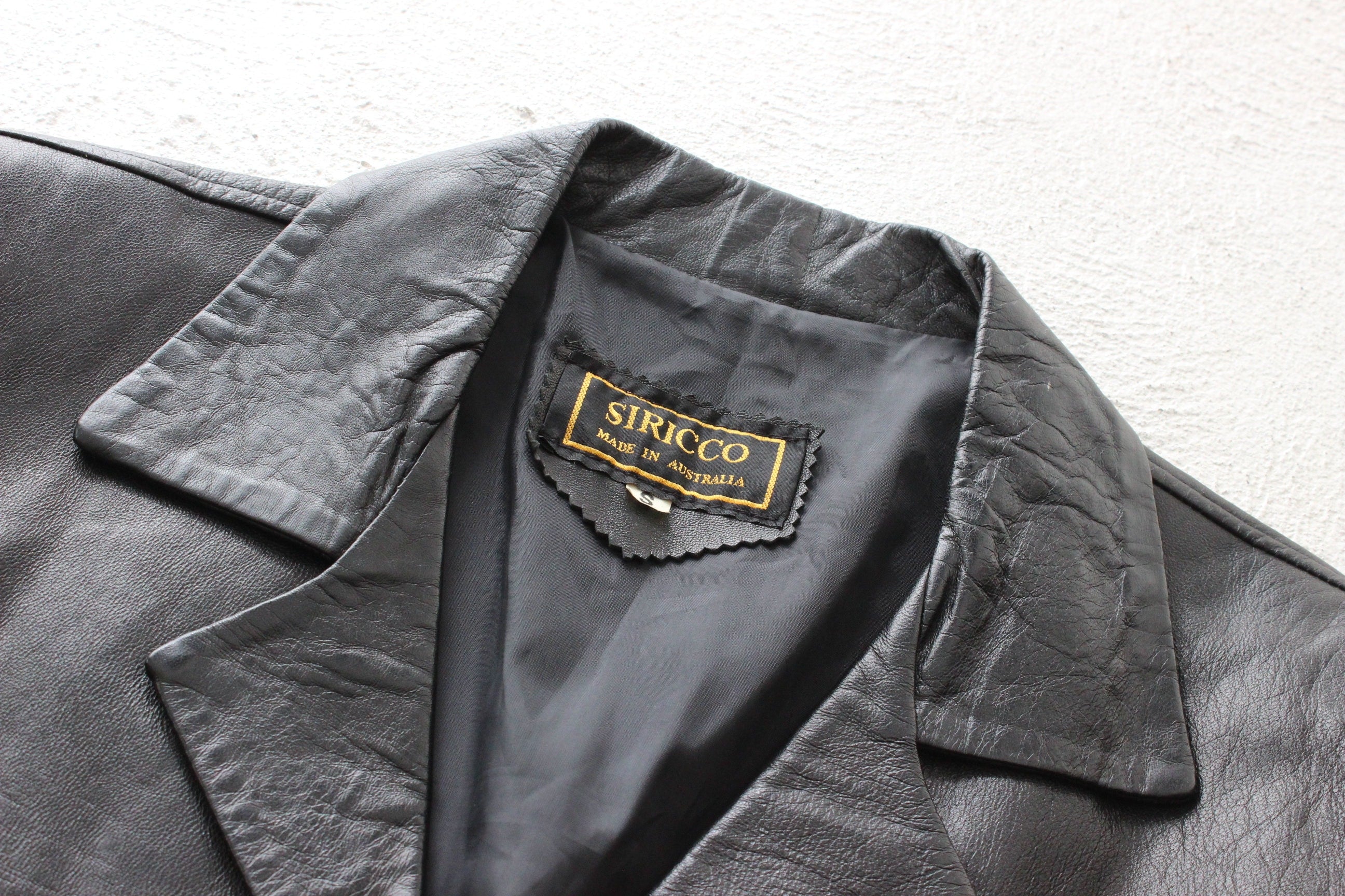 90s Black Leather SIRICCO Boxy, Minimal Button Up