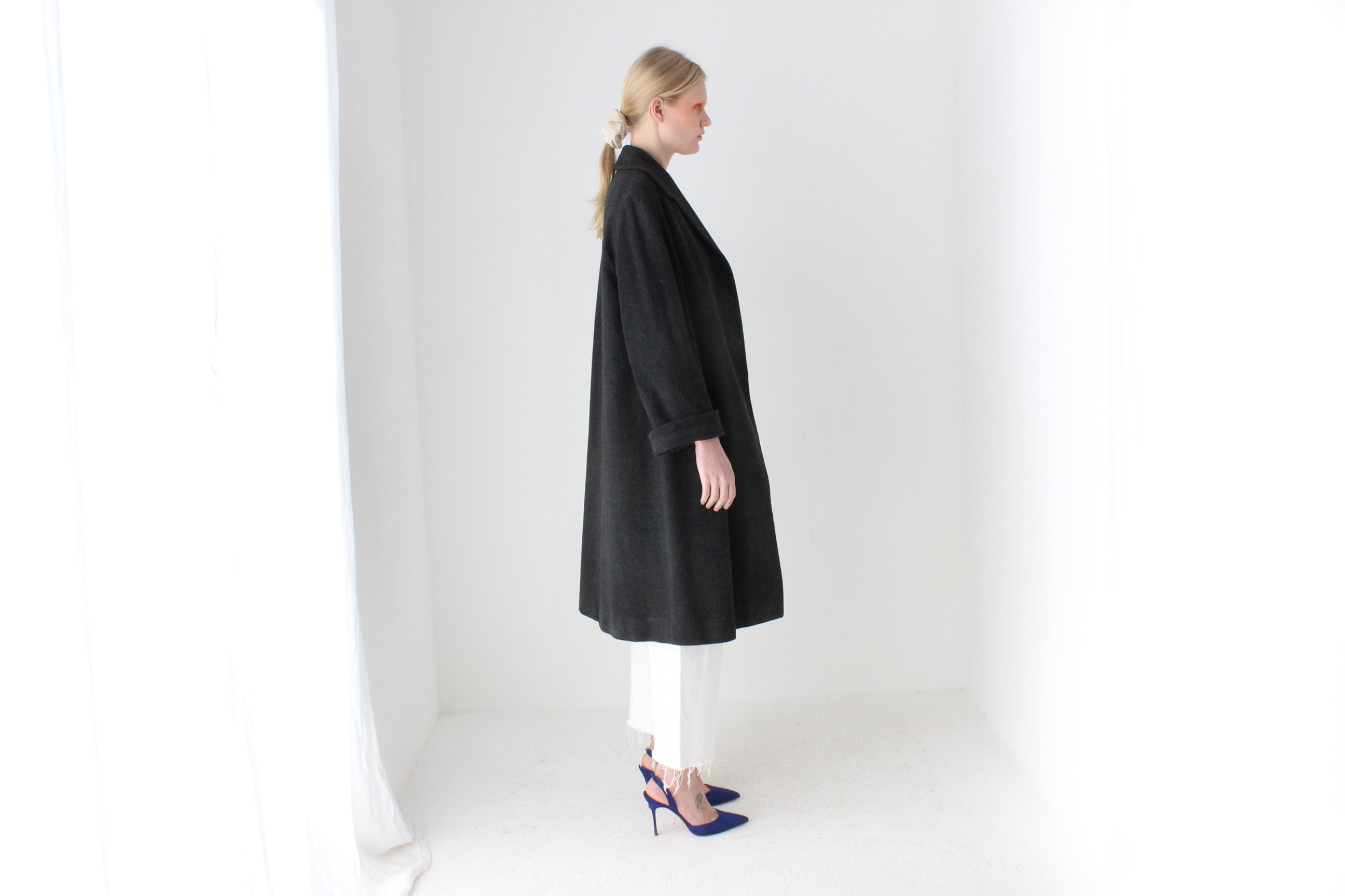80s Custom Hong Kong Made Charcoal Grey Wool Overcoat w/ Silk Lining