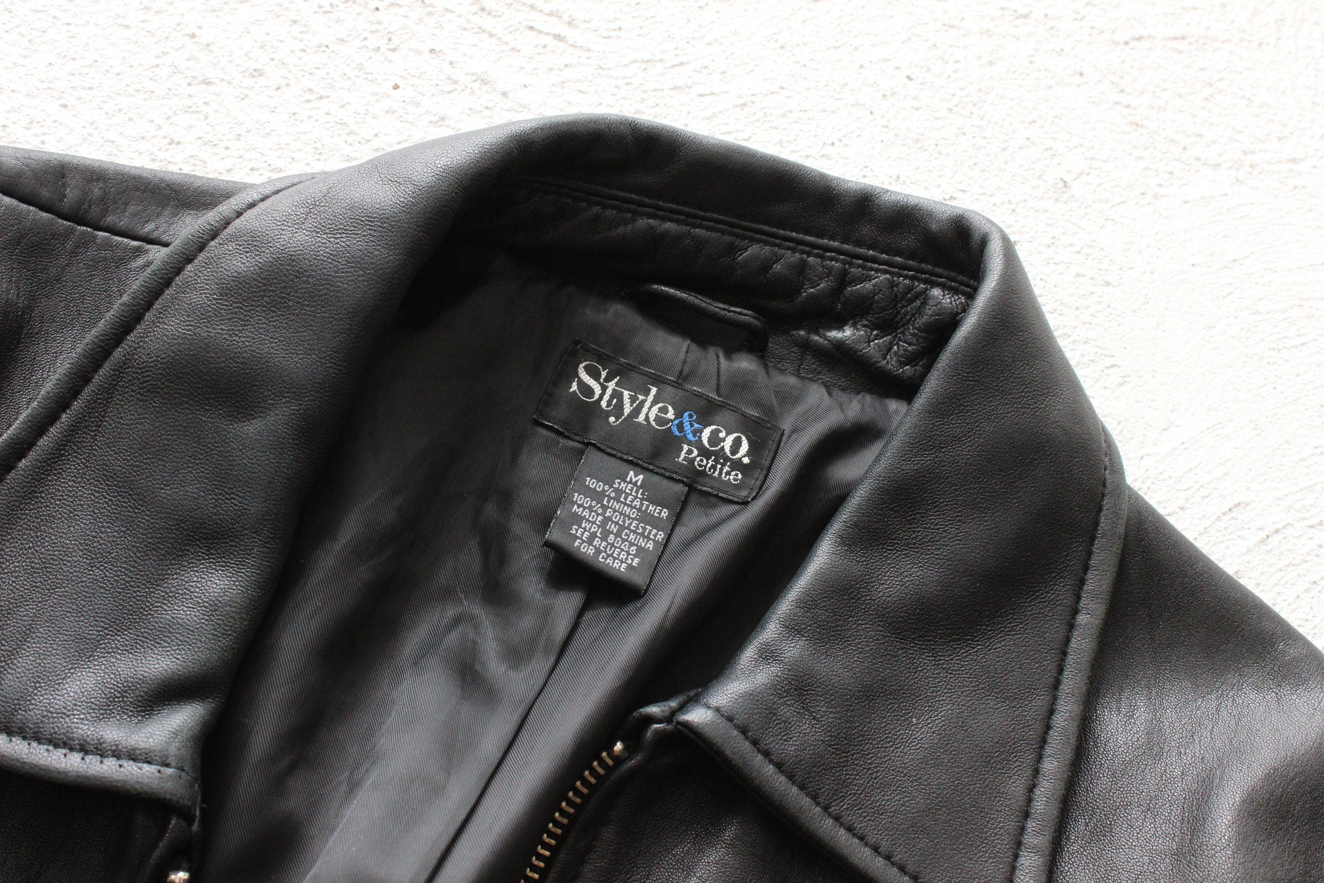 90s Leather Minimal Zip Front Jacket