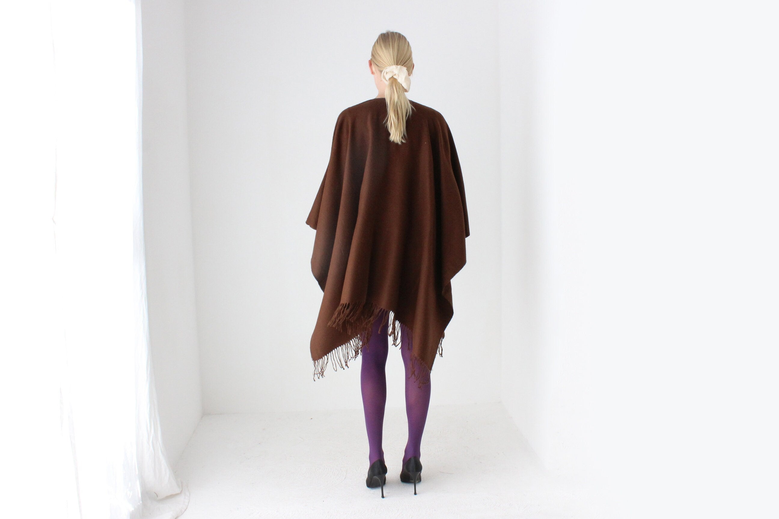 2000s Deadstock Chocolate Wool Blend Free Size Shawl Wrap