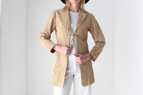 Y2K Britney Vibe Caramel Suede Coat w/ Cowgirl Lace Up
