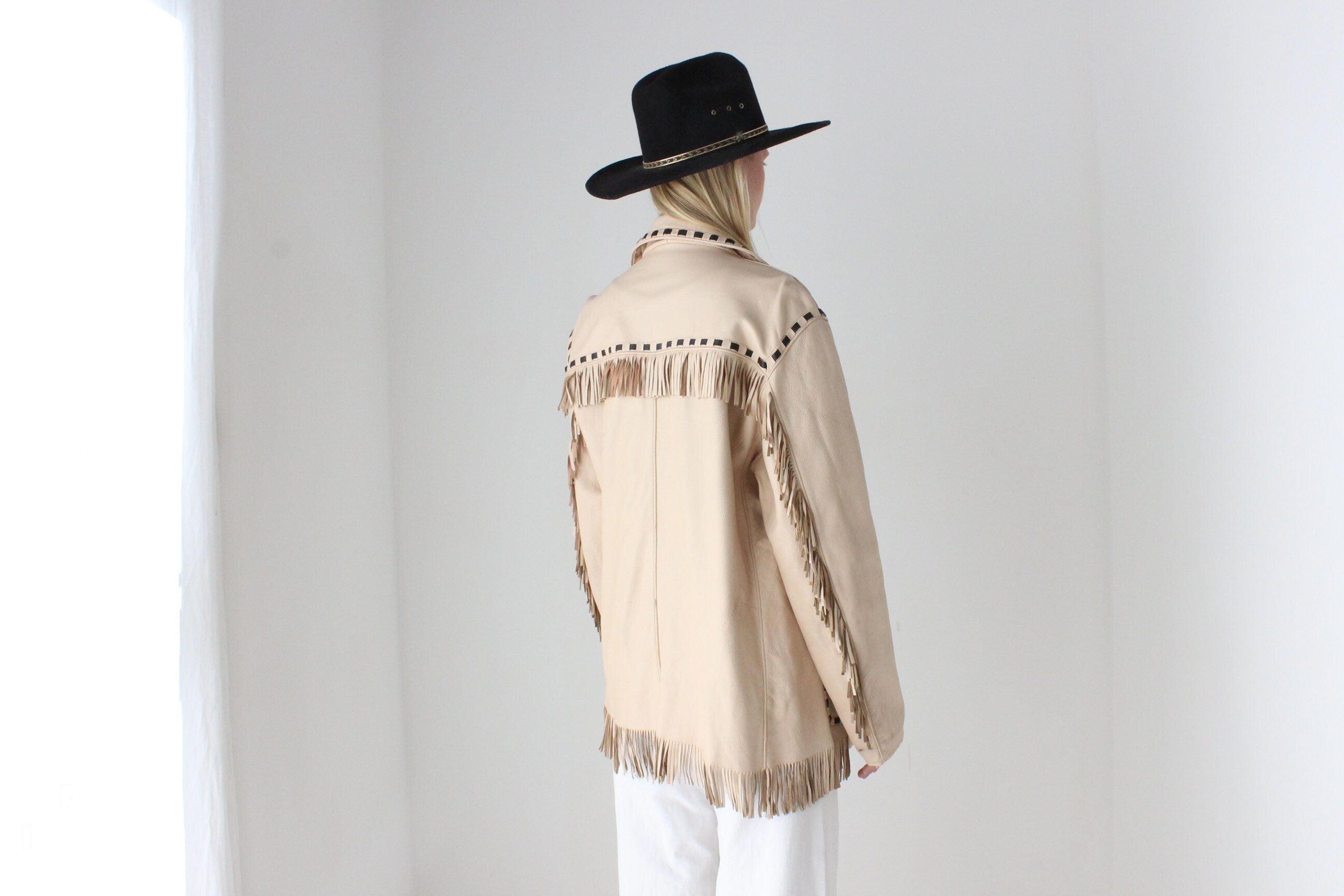 70s Camp Cowboy Leather Fringe Boxy Western Jacket